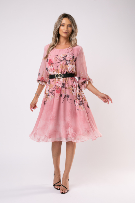 Rochie Semana roz mărime mare cu imprimeu floral [3]