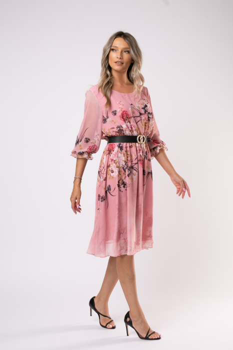 Rochie Semana roz mărime mare cu imprimeu floral [2]