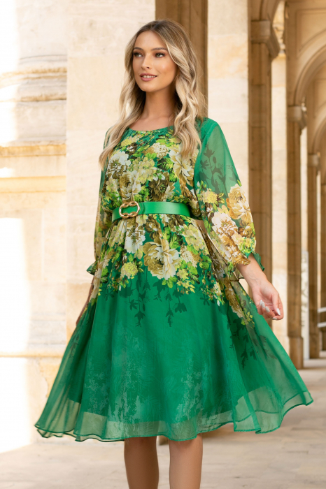 Rochie Semana verde mărime mare cu imprimeu floral [2]