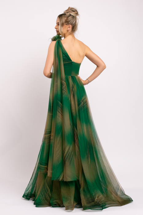 Rochie Sofia verde elegantă din tulle accesorizată cu eșarfa [3]