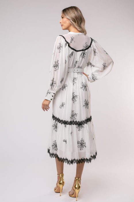 Rochie Sona alb-negru cu flori brodate [5]