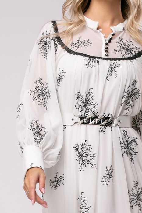 Rochie Sona alb-negru cu flori brodate [3]