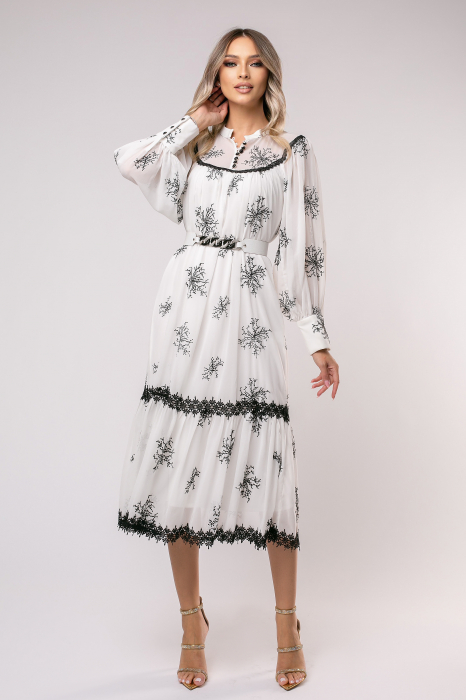 Rochie Sona alb-negru cu flori brodate [4]