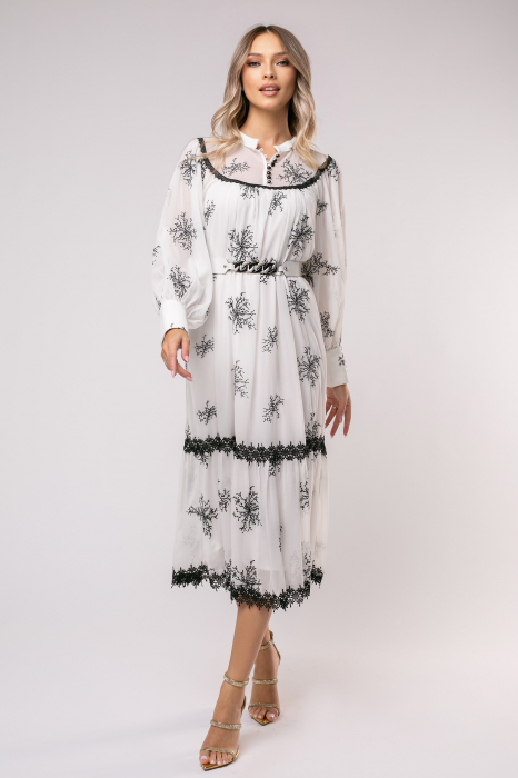 Rochie Sona alb-negru cu flori brodate [2]
