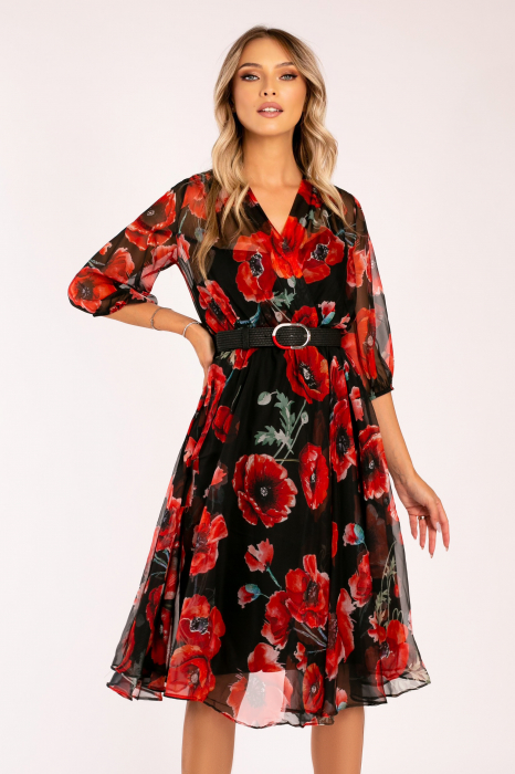 Rochie Fernanda cu imprimeu floral roșu [4]