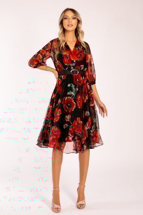 Rochie Fernanda cu imprimeu floral roșu [2]