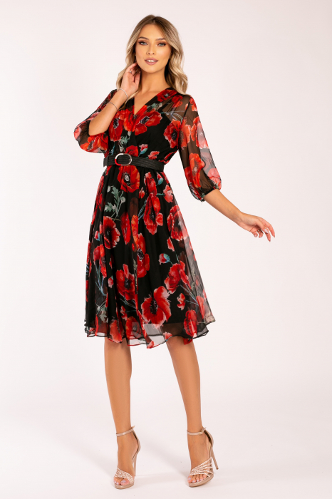Rochie Fernanda cu imprimeu floral roșu [5]