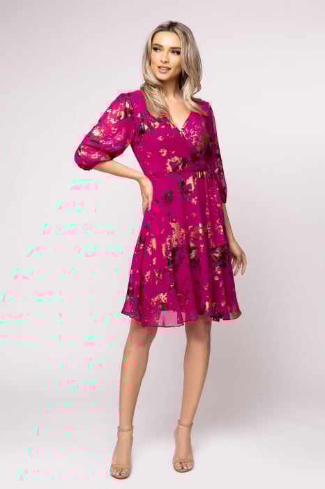 Rochie Timeea fucsia cu imprimeu auriu [2]