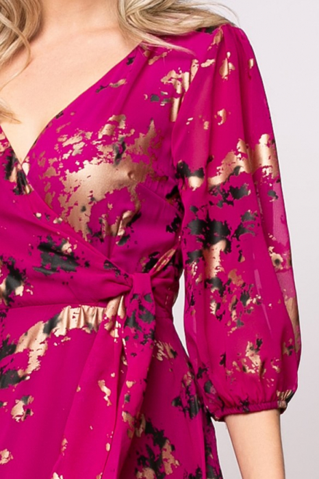 Rochie Timeea fucsia cu imprimeu auriu [3]