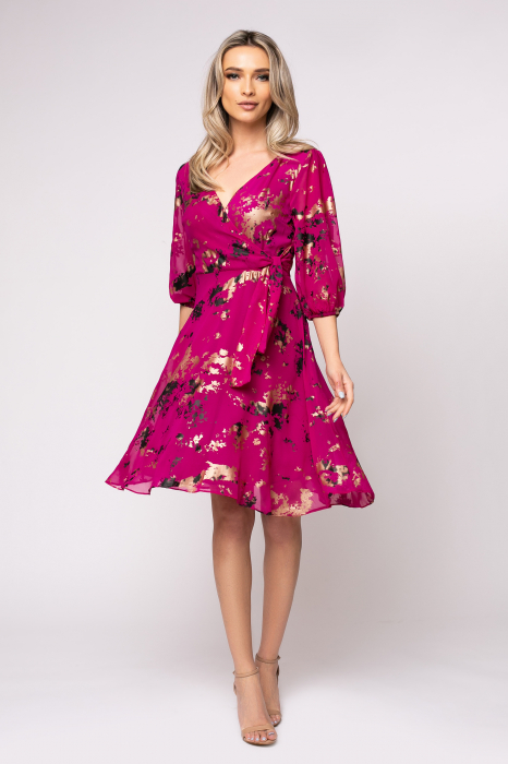 Rochie Timeea fucsia cu imprimeu auriu [6]