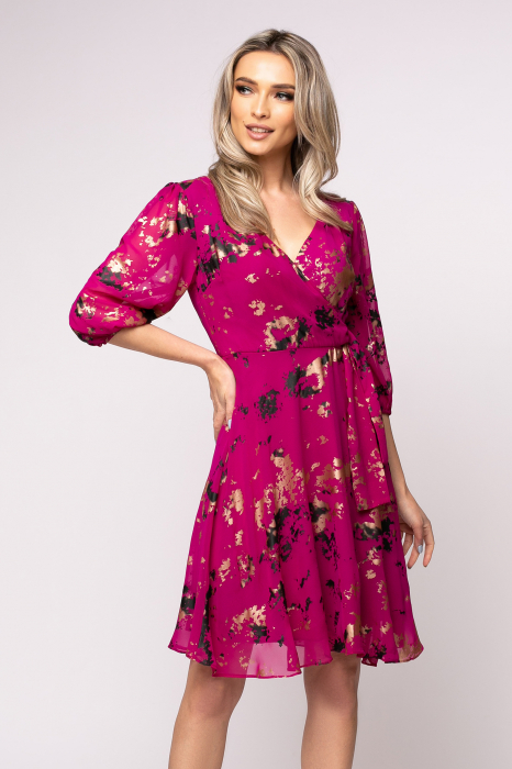 Rochie Timeea fucsia cu imprimeu auriu [5]