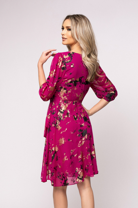 Rochie Timeea fucsia cu imprimeu auriu [4]
