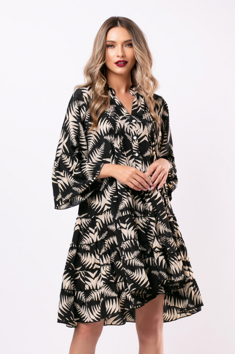 Rochie Tina boho style negru-bej din mătase naturală [5]