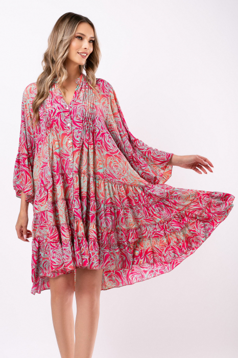 Rochie Tina roz din mătase naturală Boho style [4]