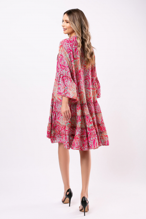 Rochie Tina roz din mătase naturală Boho style [6]