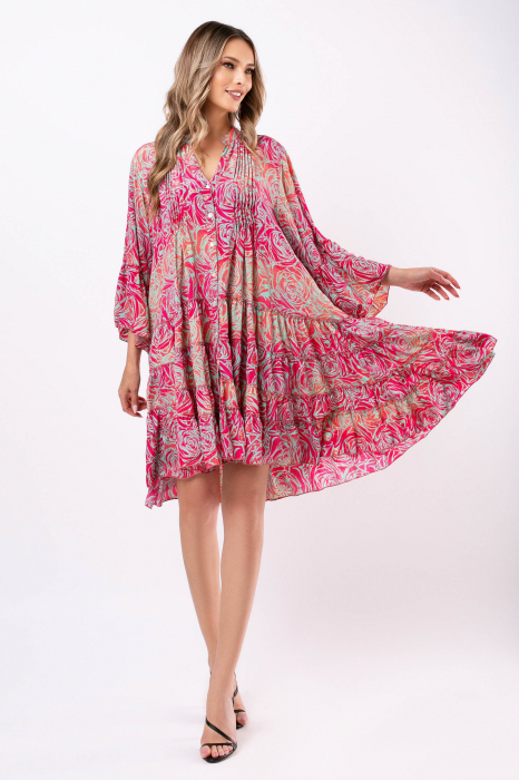 Rochie Tina roz din mătase naturală Boho style [2]