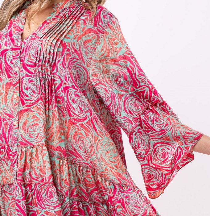 Rochie Tina roz din mătase naturală Boho style [7]