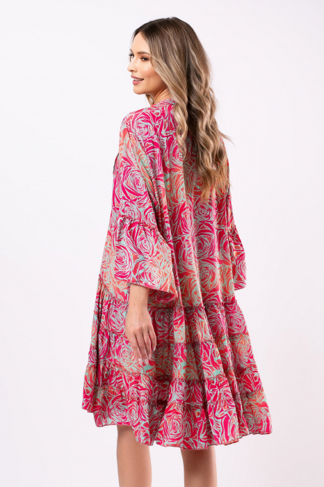 Rochie Tina roz din mătase naturală Boho style [3]