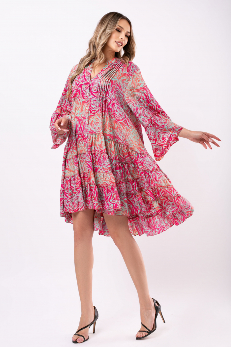 Rochie Tina roz din mătase naturală Boho style [5]