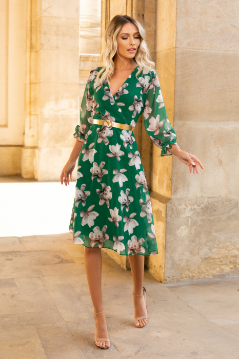 Rochie Valerie verde cu imprimeu floral [4]