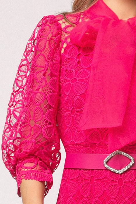 Rochie Vanesa fucsia din dantela cu fundă la gât [5]