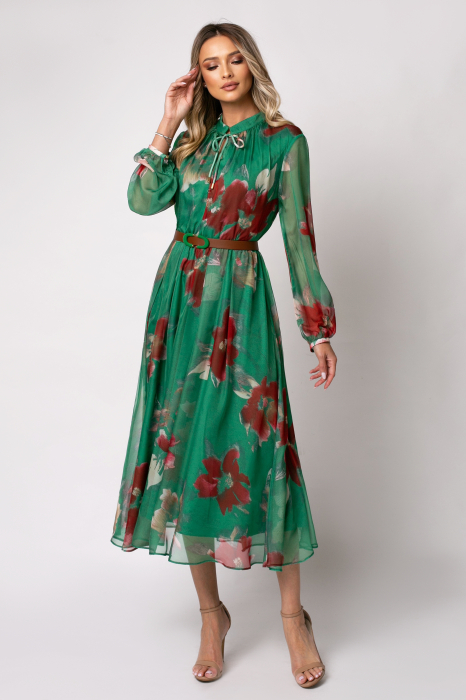 Rochie verde cu imprimeu floral [4]
