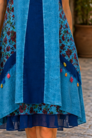 Rochie midi albastră în stil boho cu imprimeu floral [3]