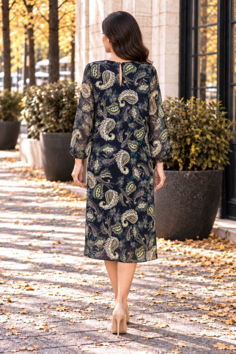 Rochie midi bleumarin imprimată și căptușeală din vâscoză [3]