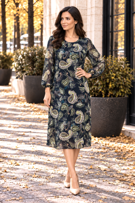 Rochie midi bleumarin imprimată și căptușeală din vâscoză [4]