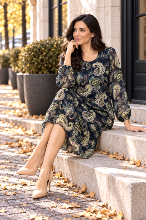 Rochie midi bleumarin imprimată și căptușeală din vâscoză [2]
