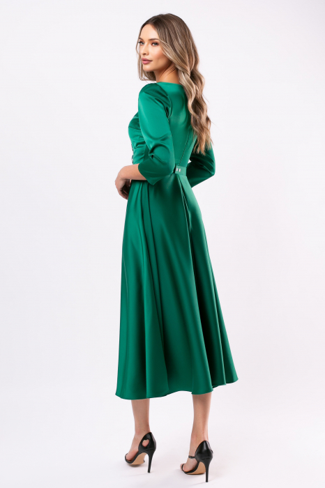 Rochie verde elegantă accesorizată cu o floare 3D [4]