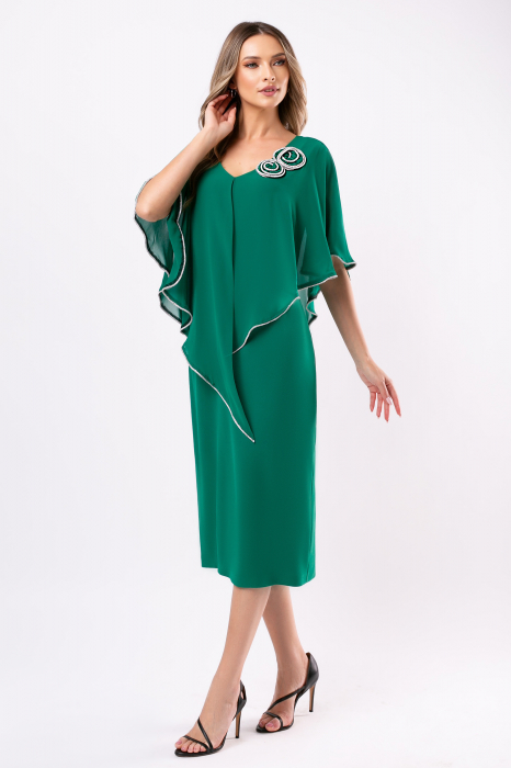 Rochie verde mărime mare accesorizată cu flori 3D [2]