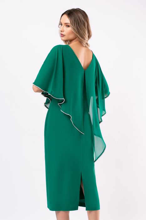 Rochie verde mărime mare accesorizată cu flori 3D [4]