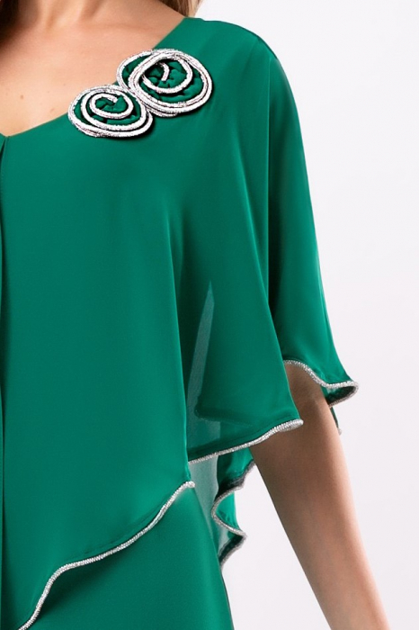 Rochie verde mărime mare accesorizată cu flori 3D [7]