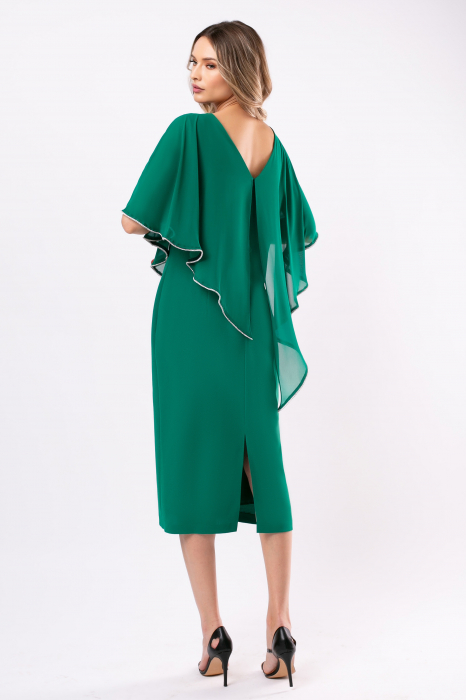 Rochie verde mărime mare accesorizată cu flori 3D [6]