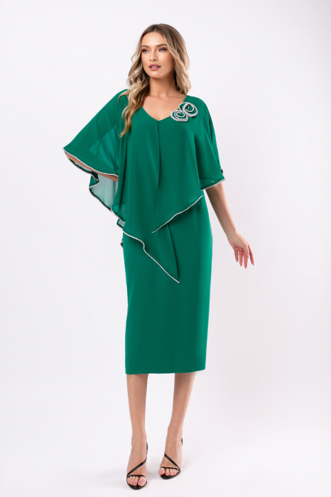 Rochie verde mărime mare accesorizată cu flori 3D [3]