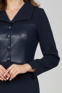 Rochie Viada bleumarin verde cu piele ecologica [3]