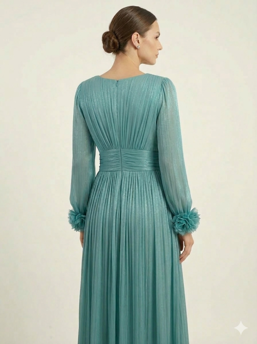 Rochie Viada de ocazie turcoaz accesorizată pe mânecă [3]