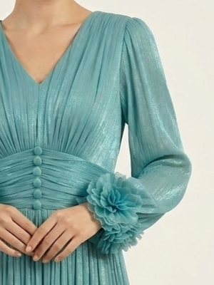 Rochie Viada de ocazie turcoaz accesorizată pe mânecă [2]