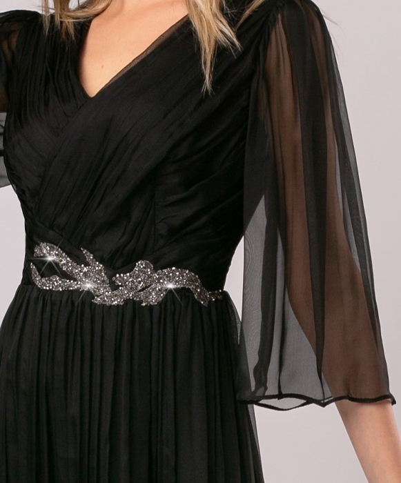 Rochie Viada de ocazie neagră din matase naturală accesorizată în talie [4]