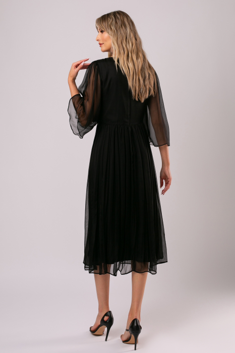 Rochie Viada de ocazie neagră din matase naturală accesorizată în talie [3]