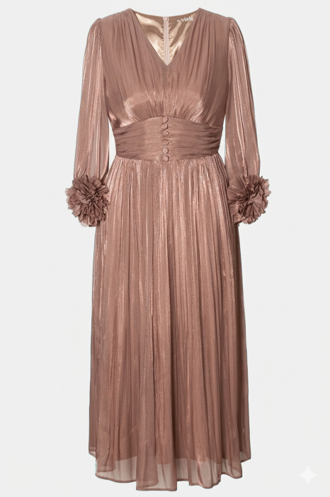 Rochie Viada de ocazie bej închis accesorizată pe mânecă [3]