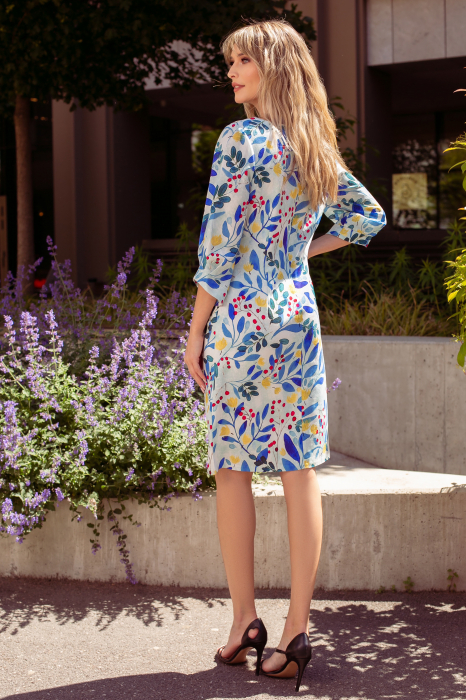 Rochie Viada din in albastră cu imprimeu floral [5]