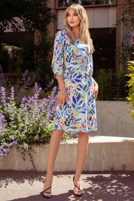 Rochie Viada din in albastră cu imprimeu floral [2]