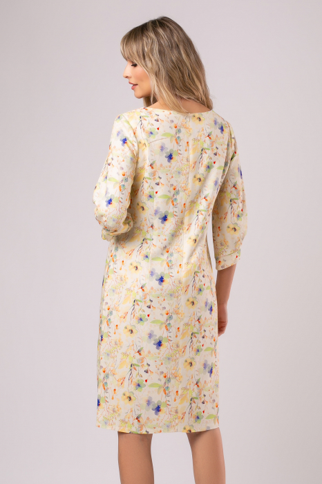 Rochie Viada din in crem cu imprimeu floral [3]
