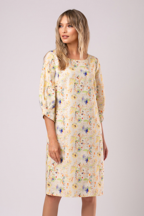 Rochie Viada din in crem cu imprimeu floral [5]