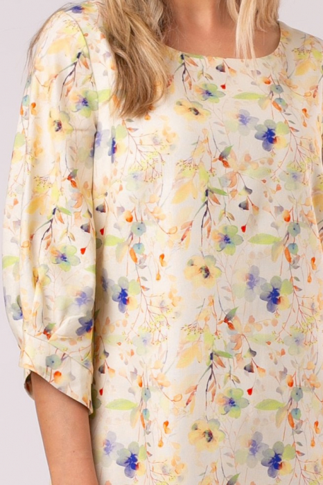 Rochie Viada din in crem cu imprimeu floral [7]
