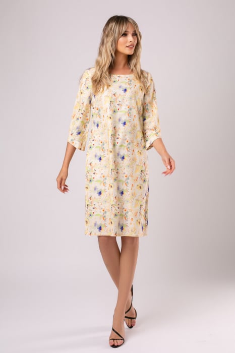 Rochie Viada din in crem cu imprimeu floral [4]