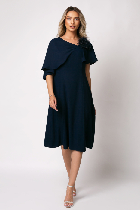 Rochie Viada elegantă bleumarin accesorizată cu floare 3D [6]