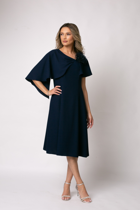 Rochie Viada elegantă bleumarin accesorizată cu floare 3D [4]